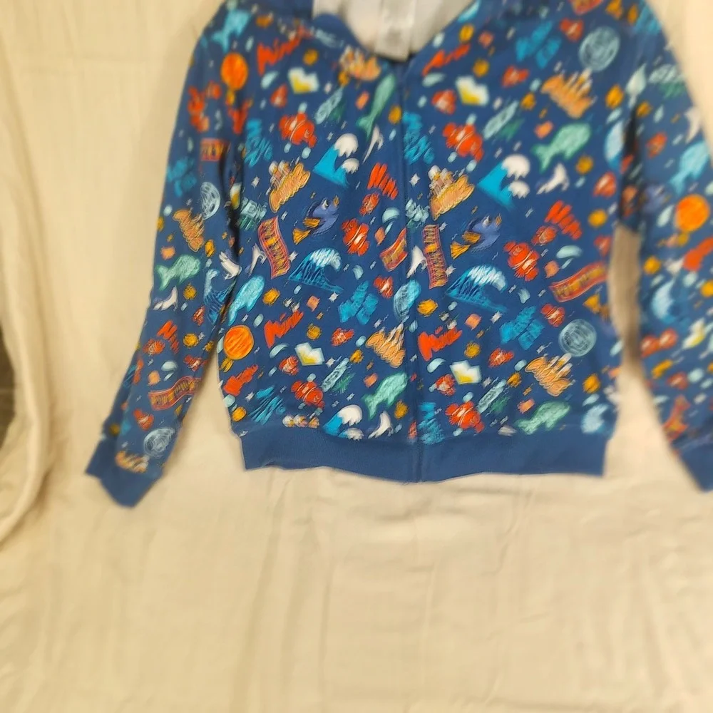 Disney‎ Pixar Finding Nemo Dory All Over Print Blue Zip Up Hoodie Kids XL NWOT